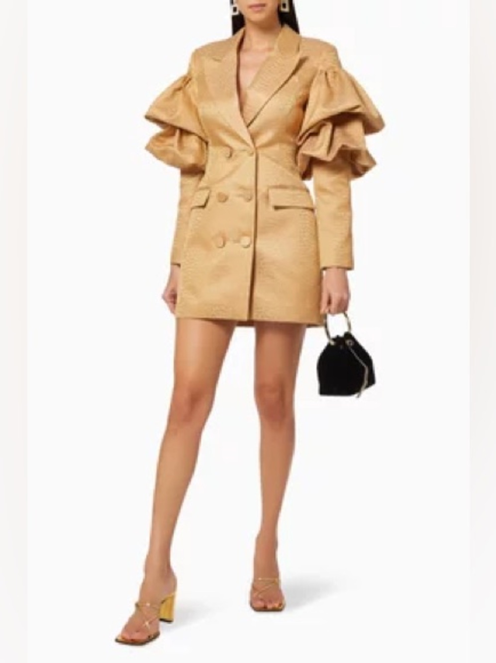 Acler Gold Puff-Sleeve Double-Breasted Blazer Dress Size S NWT